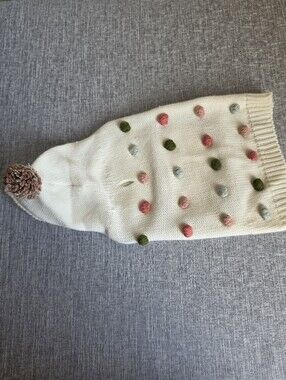 NWOT Rachel Zoe Cream Pink Green Dog Sweater Pom Pom Size Small